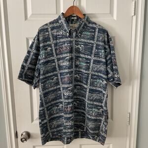 Reyn Spooner Shirt Mens XL Blue Button Down Hawaiian Print Limited Issue